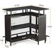 Tribesigns L-Shaped Liquor Bar Table with Stemware Racks and 2-Tier Shelves Corner Mini Bar Cabinet Coffee Bar Table