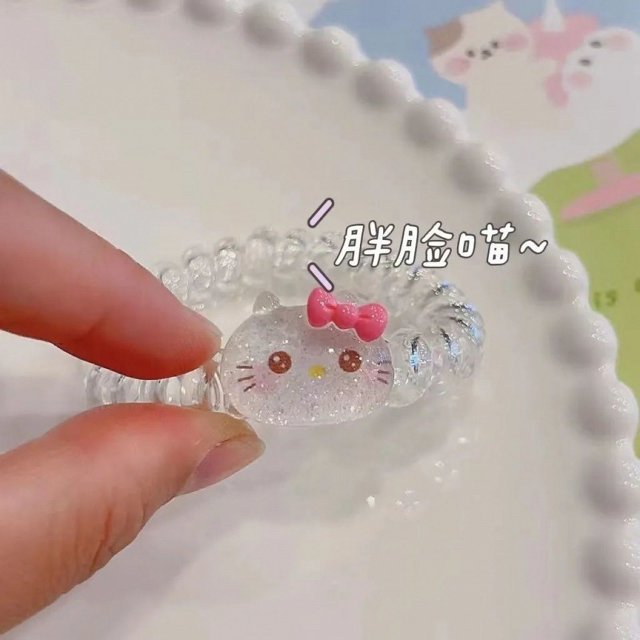Cartoon Transparent Star Eye Sanrio Telephone Line Hair Ring kt Cat Cute Sweet Girl Heart Cartoon Headwear Hair Ring