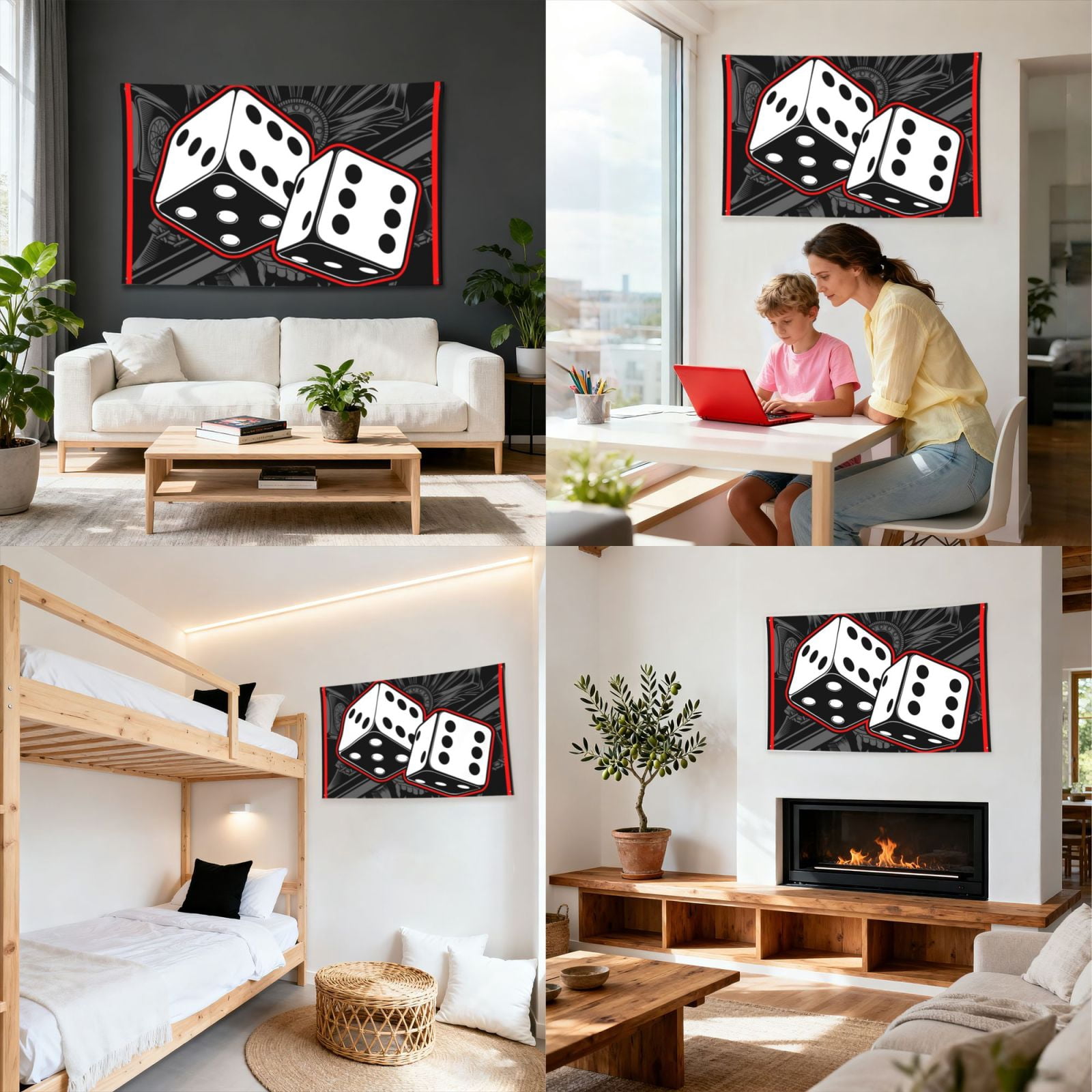 Dice Black White Four Hole Decorated Banner Flag for Garden Yard Home Decoration Indoor Outdoor 4x6 Ft