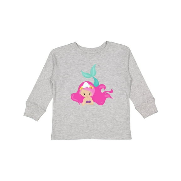 Inktastic Cute Mermaid, Pink Hair, Little Mermaid, Starfish Girls Long Sleeve Toddler T-Shirt