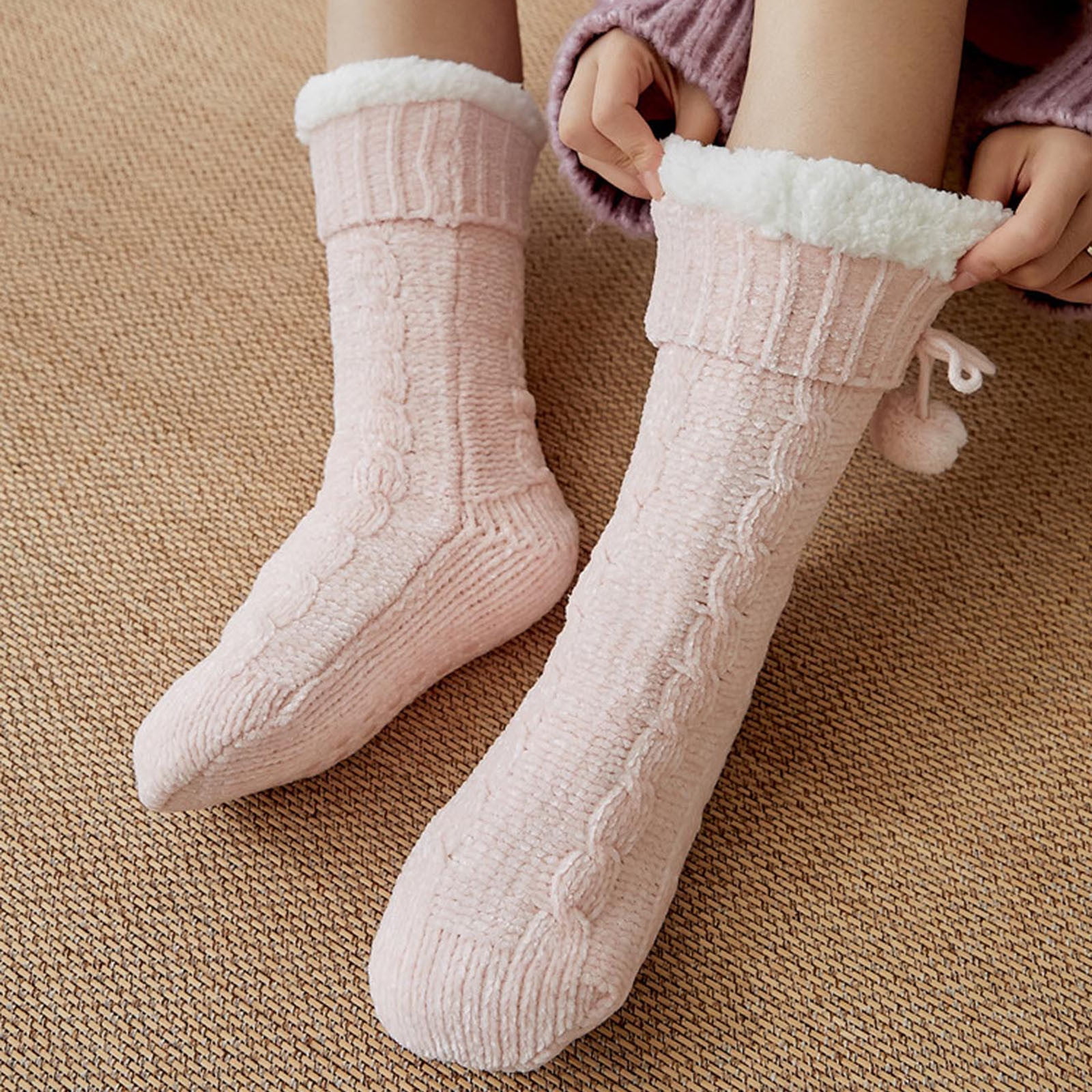 Lilgiuy Women Slipper Fuzzy Socks Winter Thick Warm Cozy Soft Fleece Non  Slip Indoor Socks Christmas Gifts for Her Blue
