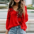 thumbnail image 3 of Button Shirts for Womens V Neck Crochet Lace Tops Elegant Casual Loose Long Sleeve Shirts Plus Size Chiffon Blouses Pullover, 3 of 4