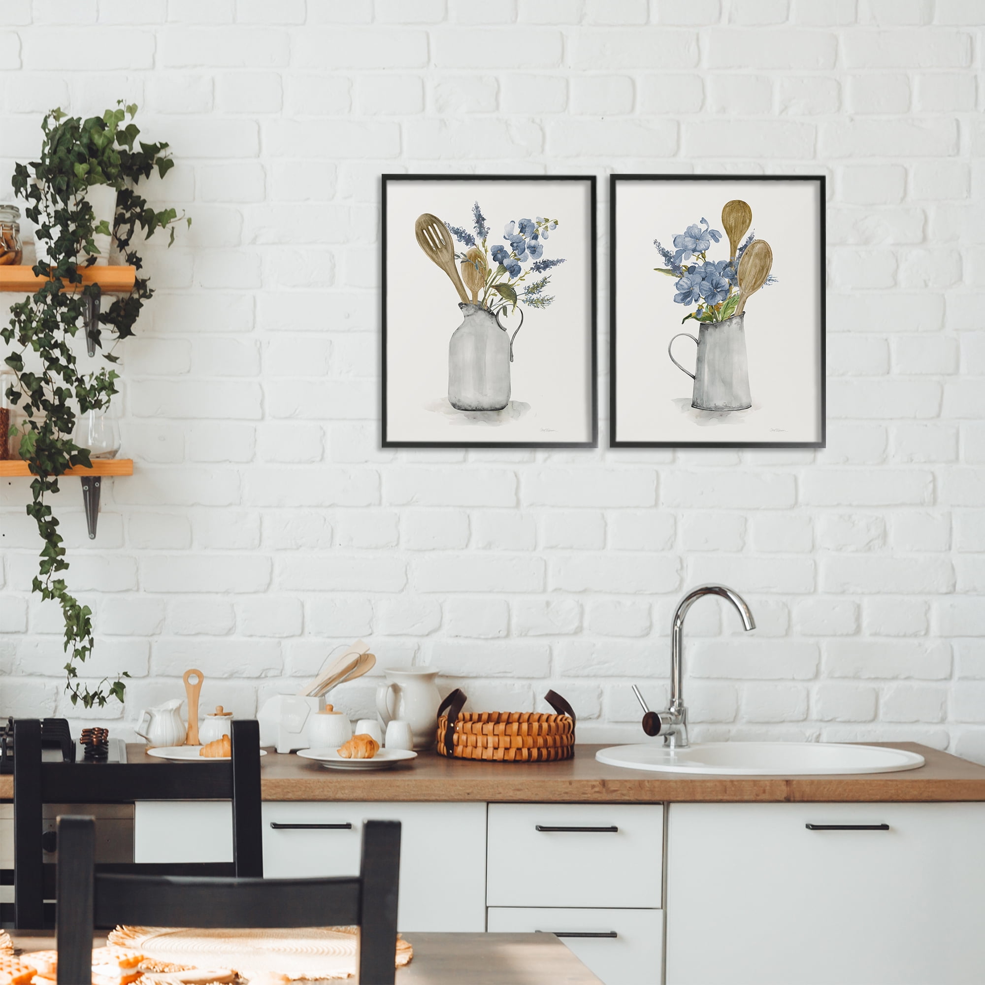 Stupell Industries Kitchen Pitcher Bouquets 2 Piece Black Framed Giclee Art Set, design by Carol Robinson