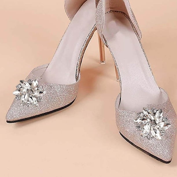 Lot De 4 Pinces à Chaussures En Cristal – Or Et Argent, Strass, Noeud 3D – Pour Mariage, Fête Ou Décoration De Sac
