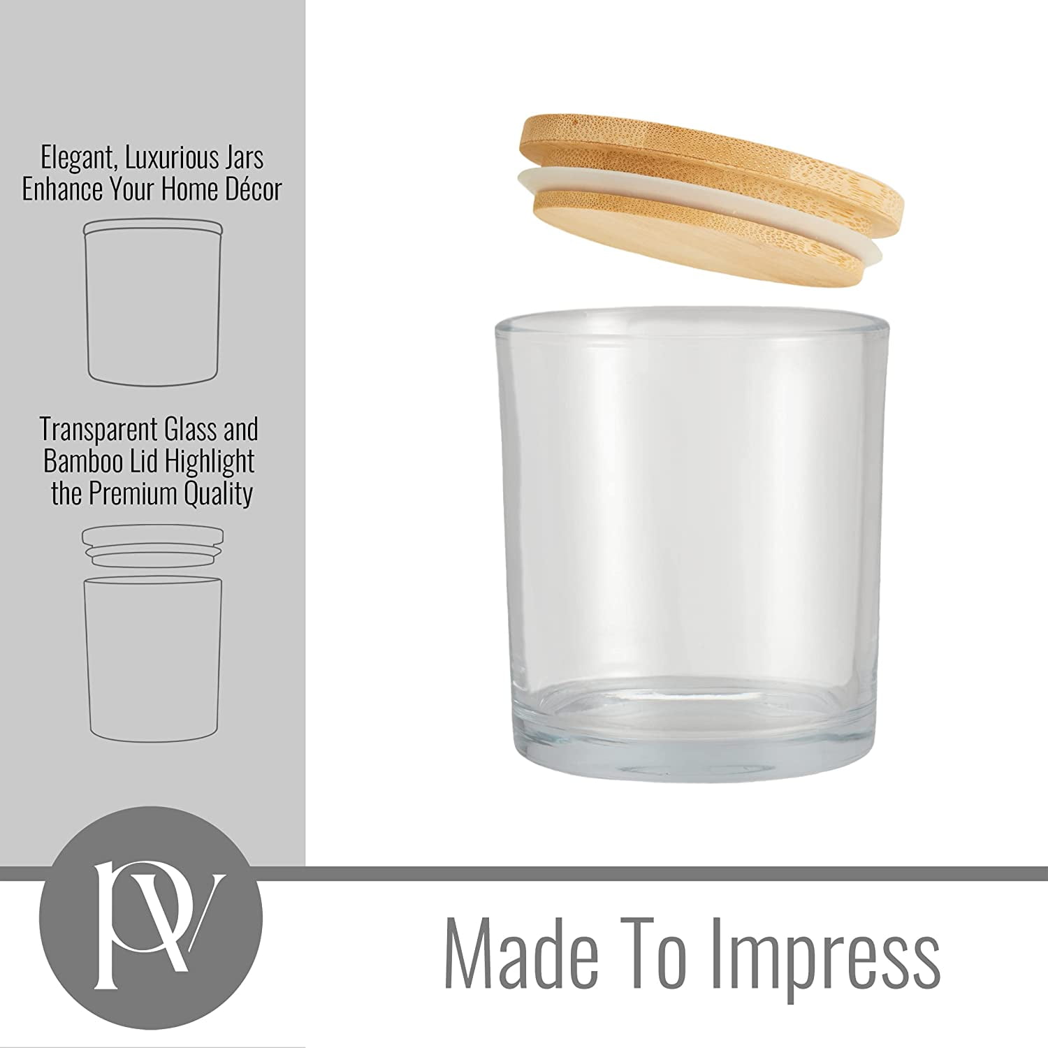 Pavelle Glass Candle Jars with Bamboo Lids for Candle Making, Candles Storage & More