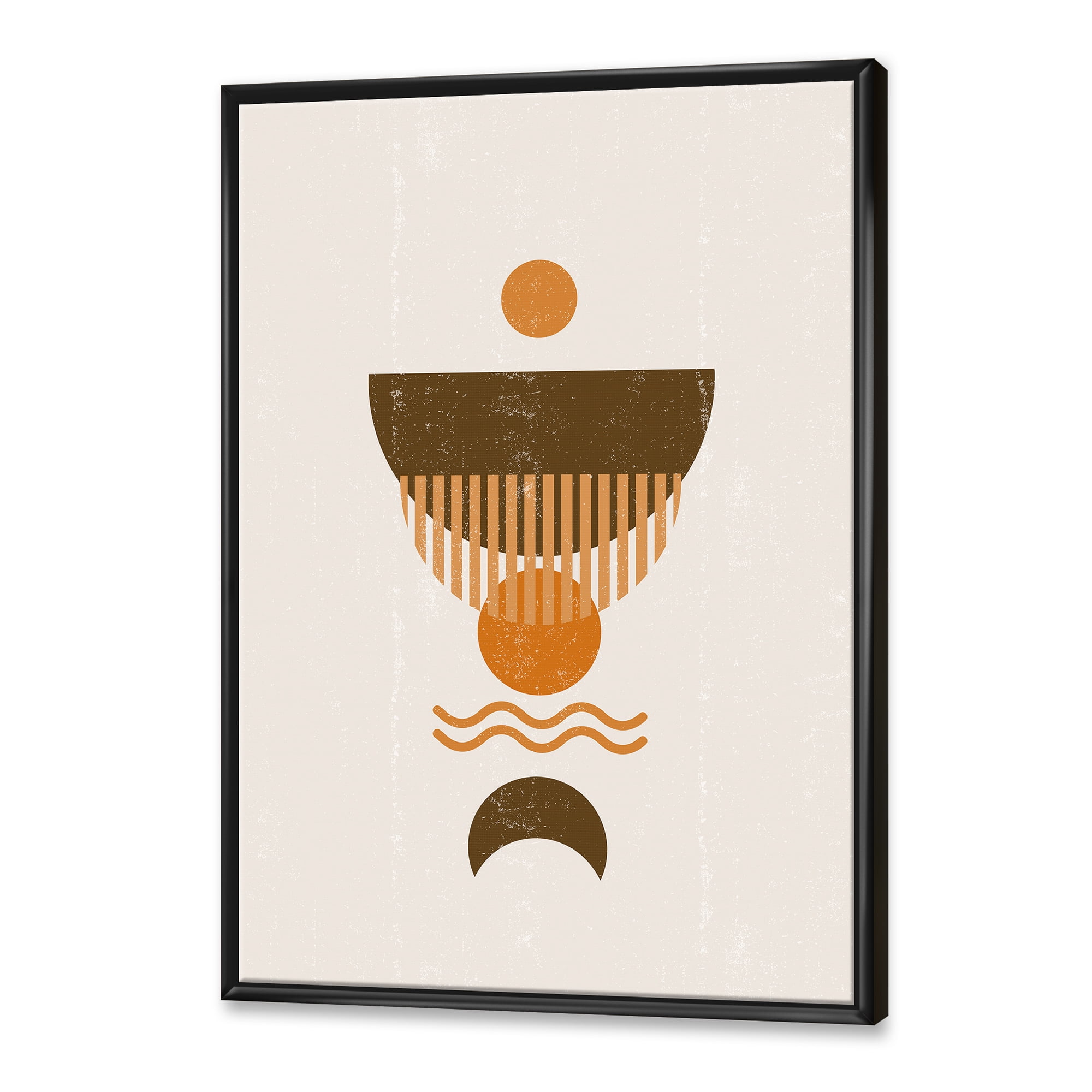 Designart 'Abstract Minimal Brown Moon and Orange Sun' Modern Framed Canvas Wall Art Print