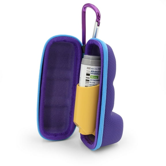 CASEMATIX Asthma Inhaler Case with Lanyard and  Carabiner, Inhaler Holder to Fit Inhaler Devices up to 4 Inches - Purple Asthma Case Only