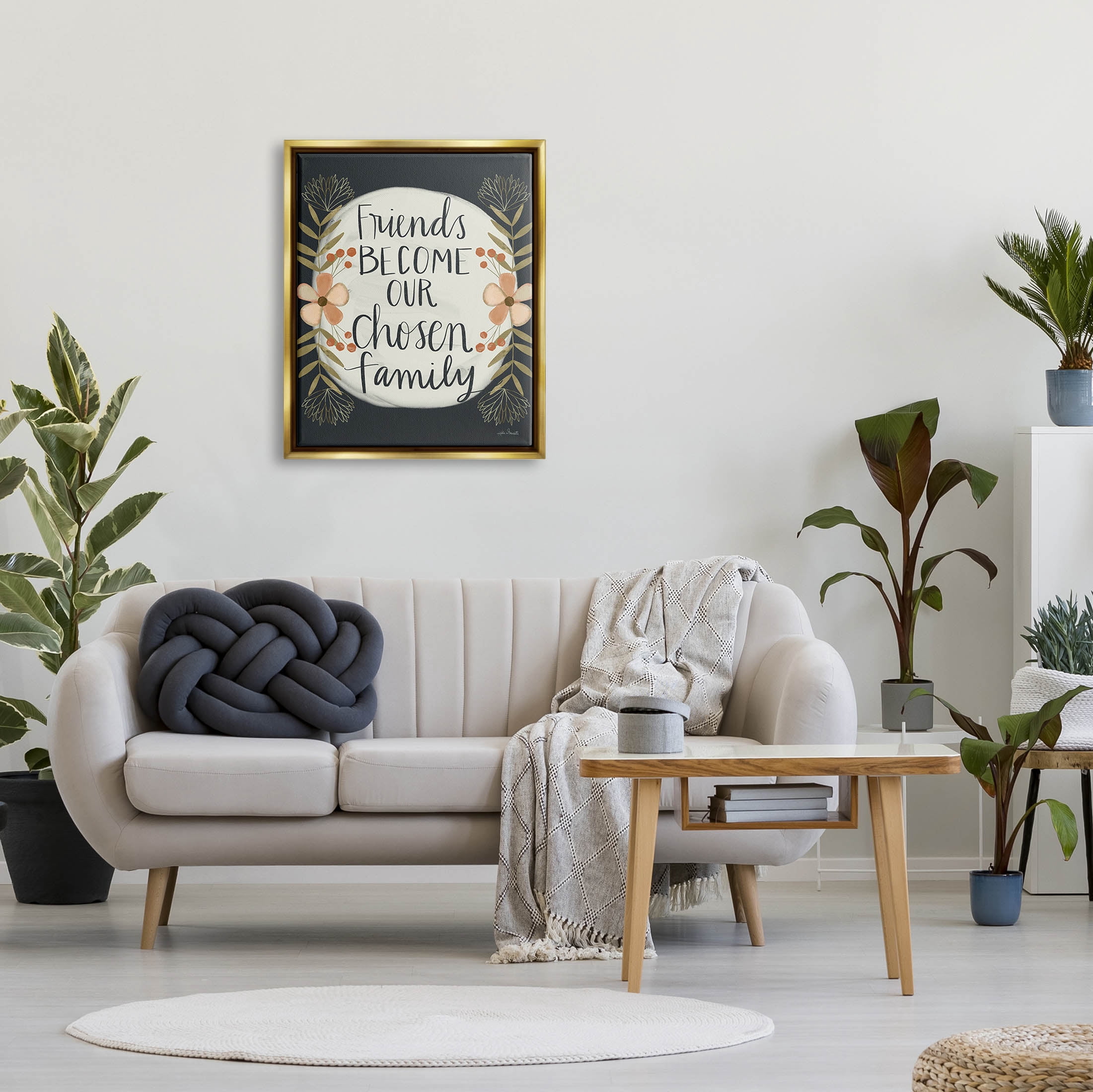 Stupell Industries Chosen Family Friendship Phrase Graphic Art Metallic Gold Floating Framed Canvas Print Wall Art, Design by Katie Doucette