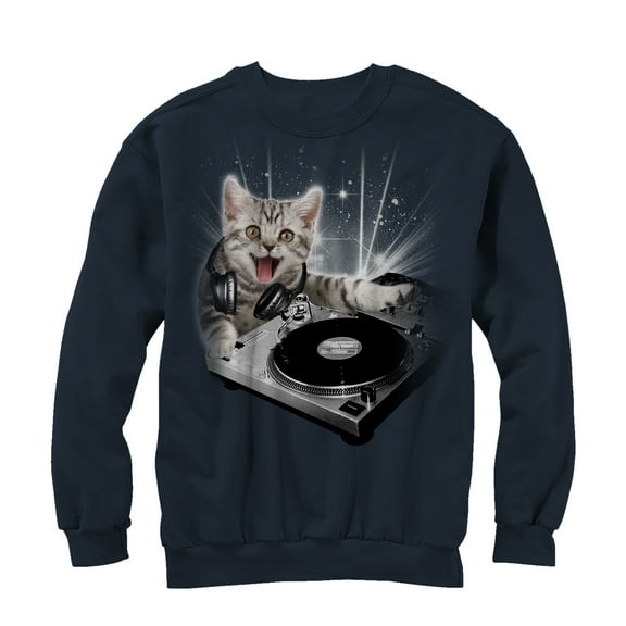 Men's Lost Gods DJ Space Kitten  Sweatshirt Navy Blue Large