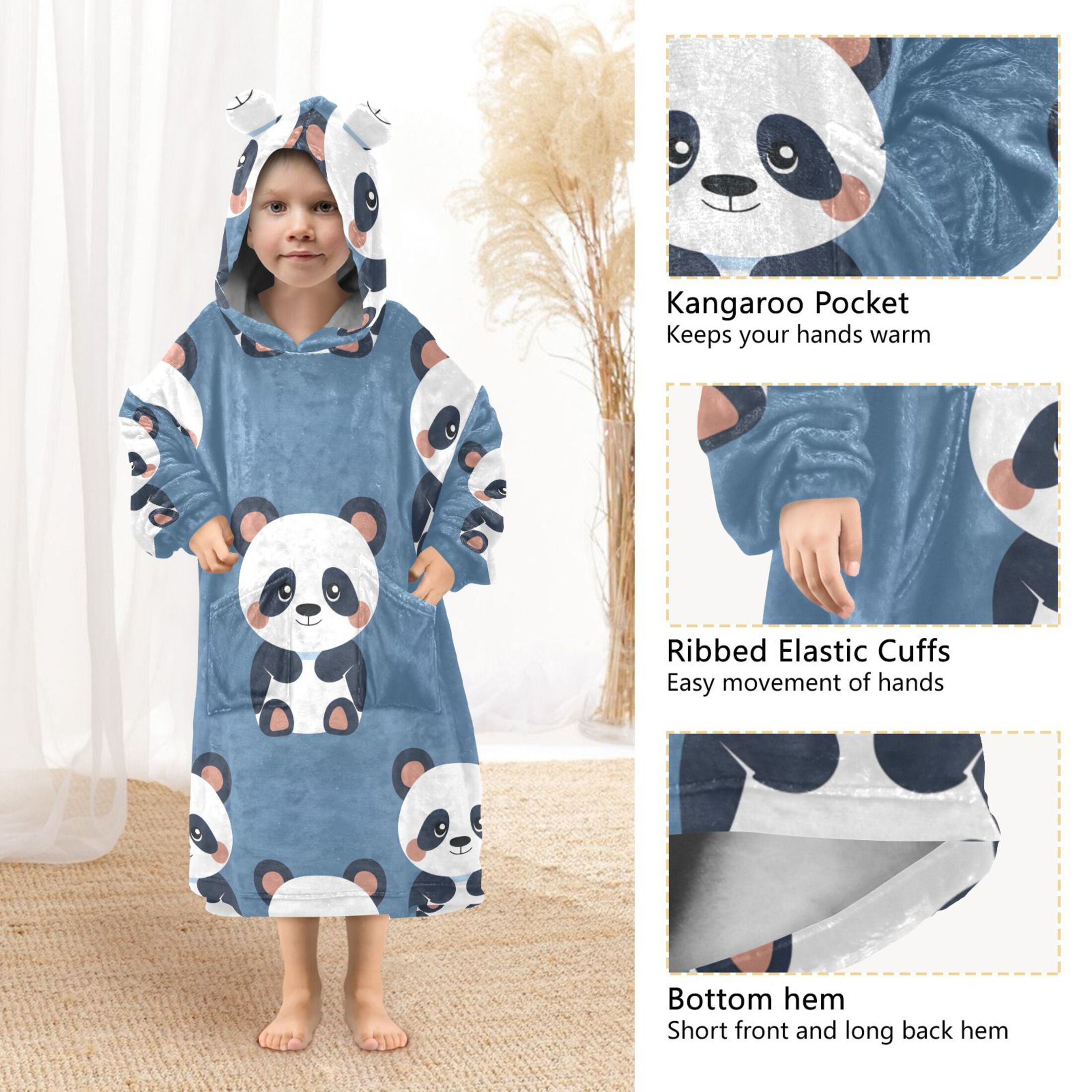 joogoo Wearable Blanket Hoodie for Kids Cute Panda Flannel Oversized Sweatshirt 3-14 Years M