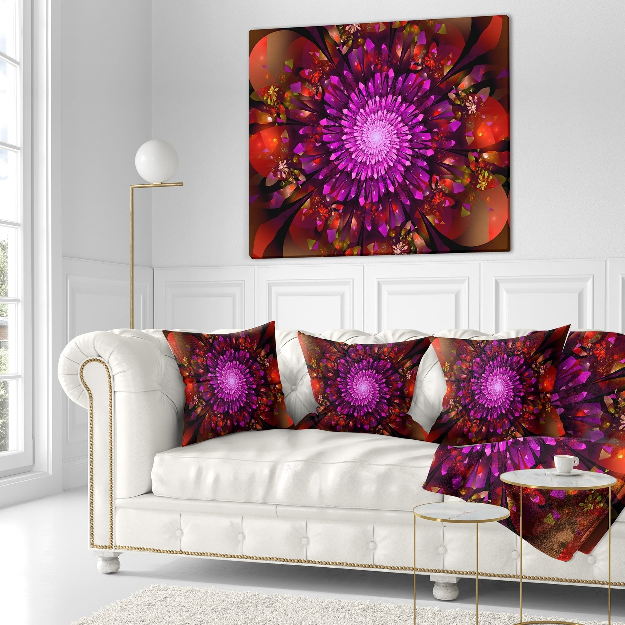 Designart Purple Glowing Crystals In Space - Floral Throw Pillow - 18x18