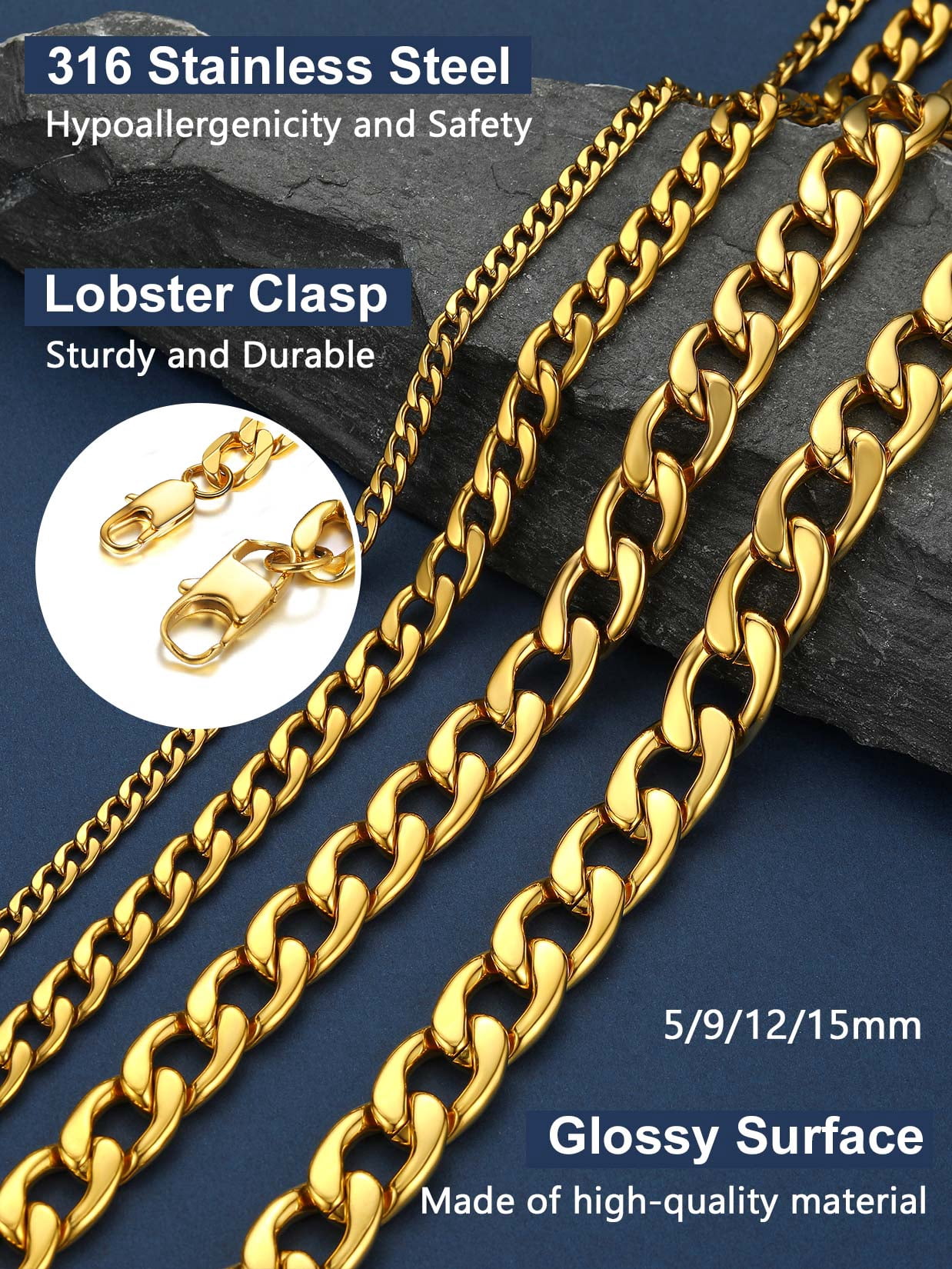 ChainsProMax Mens Necklace Stainless Steel Chain Necklace for Men Women Curb Cuban Link Necklace Gift Fathers Day Jewelry Gift for Dad Son Husband