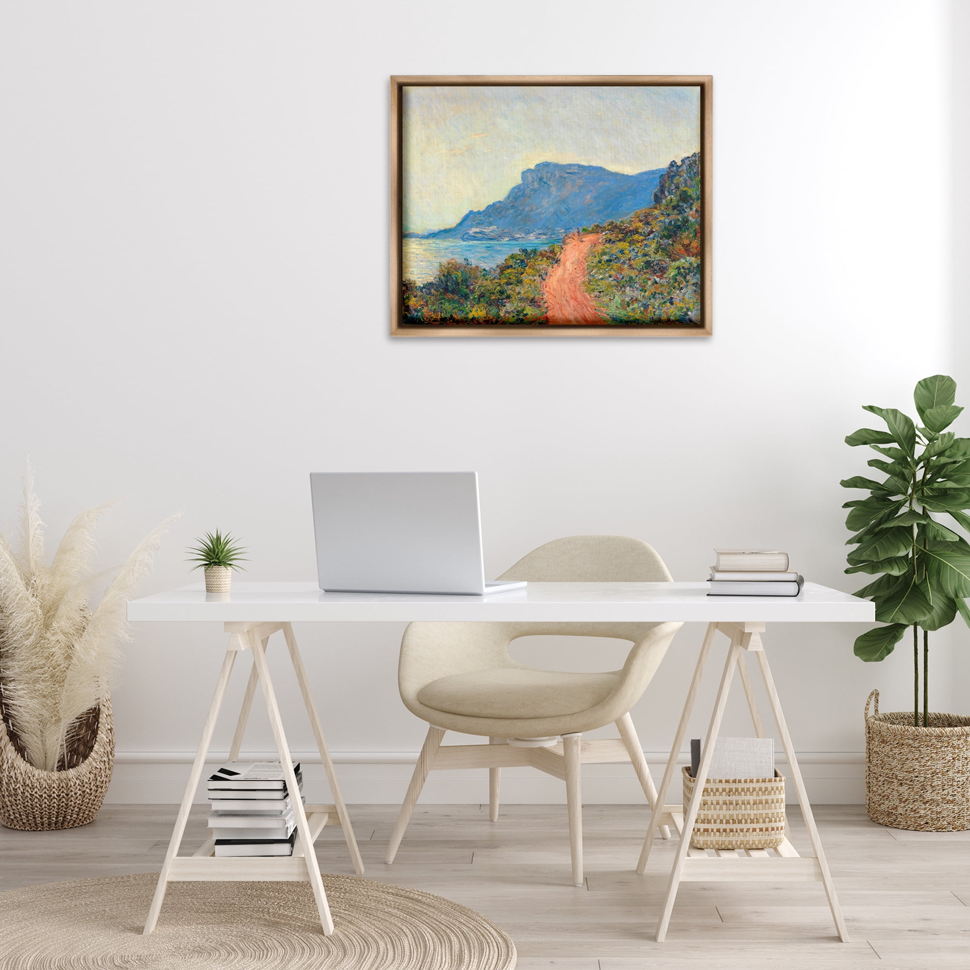 Stupell Industries Classic Monet Mountain Landscape Landscape & Nature Painting Brown Floater Framed Canvas Art Print Wall Art, 31 x 25