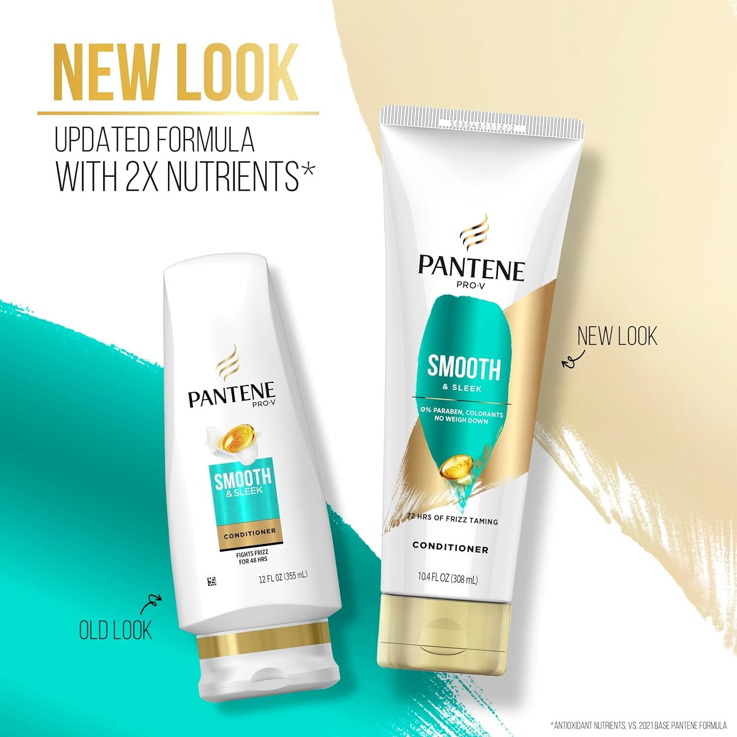 Pantene Pro-V Smooth & Sleek Shampoo & Conditioner for Frizzy Hair, 12oz/10.4oz