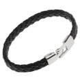 thumbnail image 5 of Men Boy Leather Braided Wristband Bracelet Stainless Steel Bangle Wrap Black as described, 5 of 8