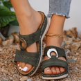 thumbnail image 3 of Mepaouo Womens Wedge Sandals Leather Dressy Walking Shoes Casual Slip on Summer Slides Flats Green 9.5, 3 of 9