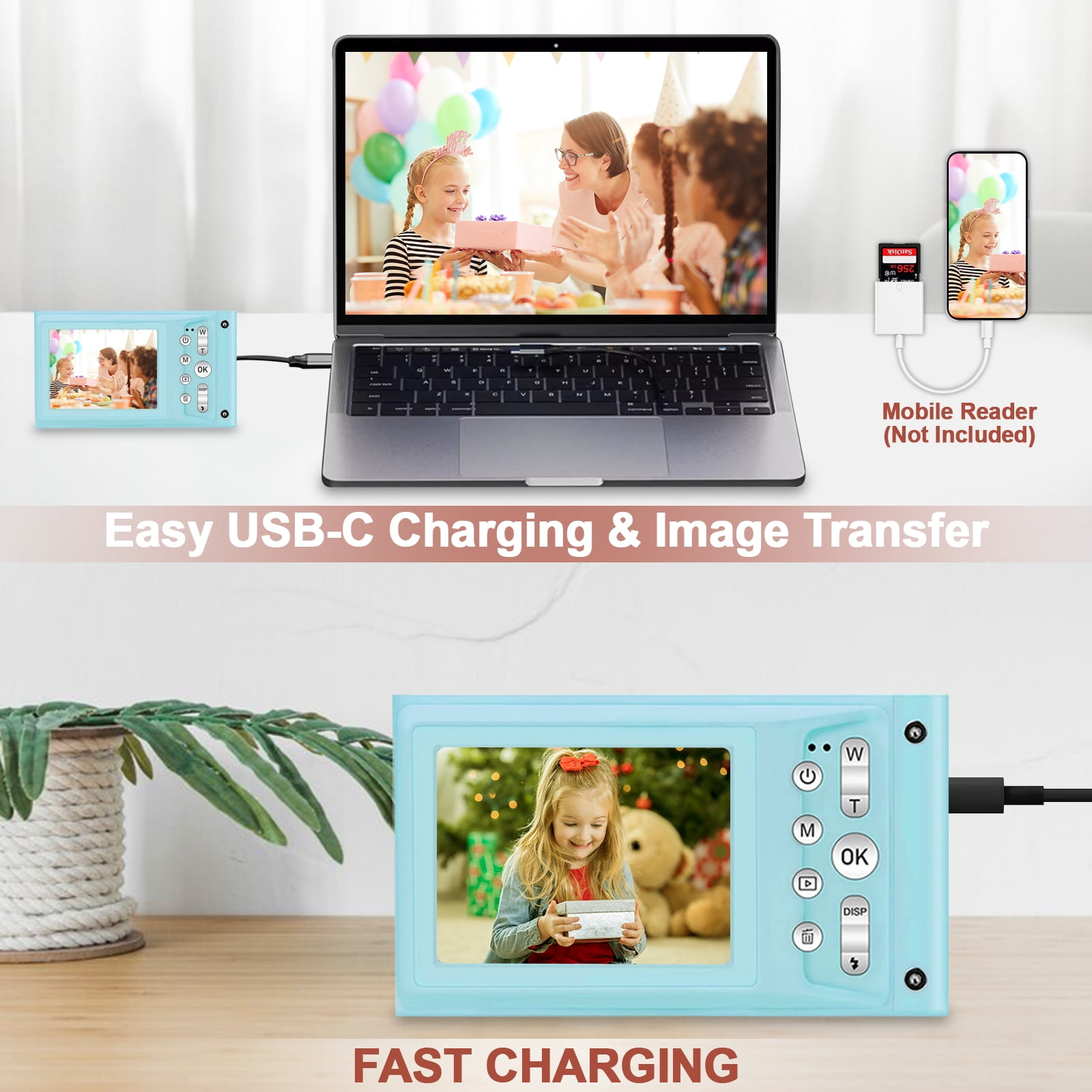 Jazeyeah FHD 1080P Kids Digital Camera, 16X Zoom Anti Shake, 48MP, with 32GB Memory Card & Autofocus, Blue