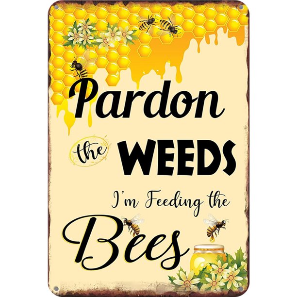 Placa Metal Vintage Que Alimenta A Las Abejas Pintura Hierro Rectangular Pared 20 X 30 Cm