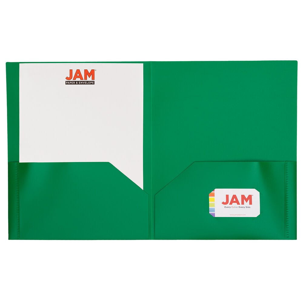 JAM Paper Plastic 2 Pocket POP Folders, School Folders, Green, Bulk 48/Pack