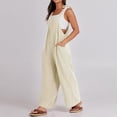thumbnail image 4 of Wide Leg Overalls for Women Loose Fit Casual Sleeveless Linen Jumpsuit Tie Straps Bib Summer Rompers with Pockets White M, 4 of 8
