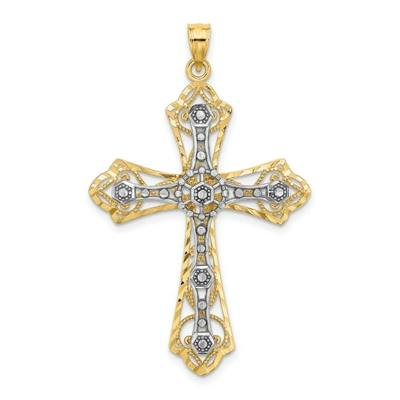 14K Two-Tone and D/C Filigree Cross Charm K9402