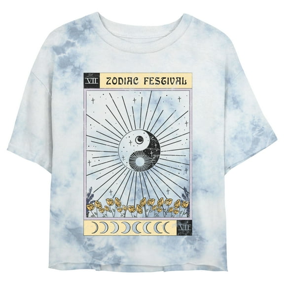 Junior's Lost Gods Zodiac Festival Yin and Yang Crop Graphic Tee White/Blue Large