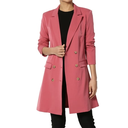 Double Breasted Suit - TheMogan Women's Suitable Tailored Double Breasted Stretch Crepe Long Jacket Duster