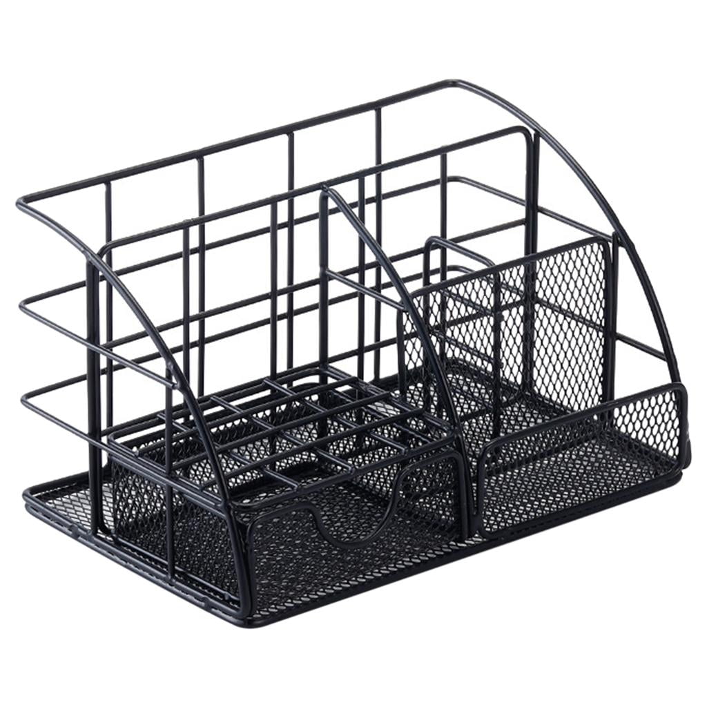 Fiocias Mesh Metal Desk Organizer with Drawer, Cosmetics Desktop Holder Pen Marker Paper Black