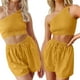 thumbnail image 3 of Pantalones Cortos De Salón Mujeres Lounge Shorts Crop Tops Sin mangas Trajes de verano de dos piezas (Amarillo S) Cgtredaw para Mujer Amarillo T L, 3 of 7