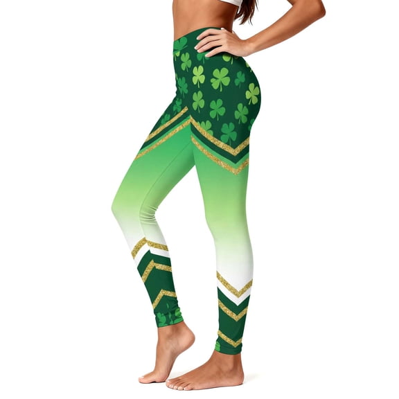 Vekome Green Leggings for Women Plus Size St Patricks Day High Waisted Yoga Pants Seamless Clover Lightweight Running Tights L