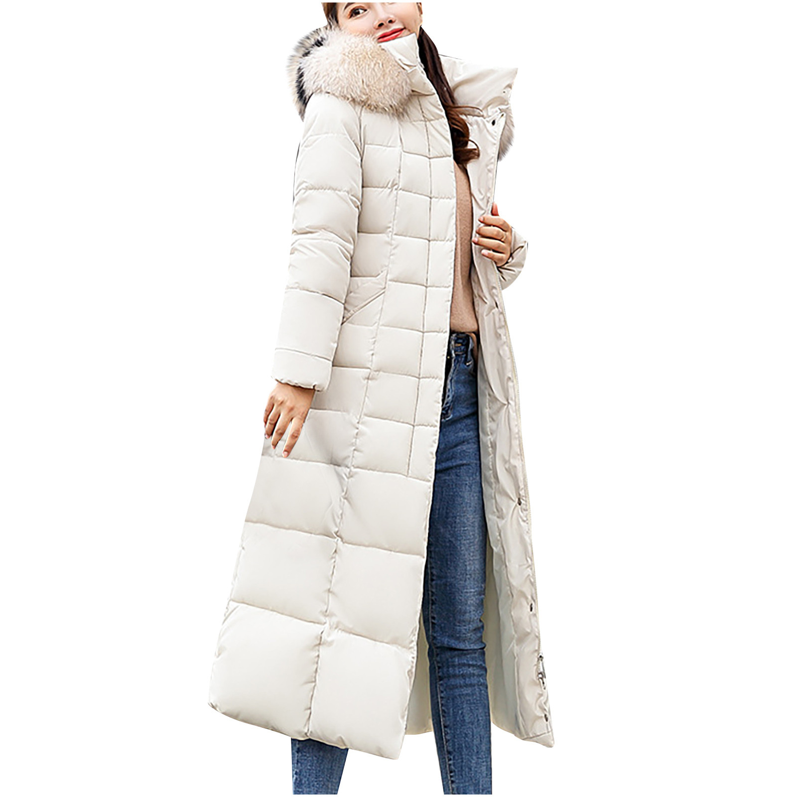 Premium 2023,Gifts,Women Fashion Long Collar Padded Coat Slim Thick Coat  Warm Cotton Down Jacket