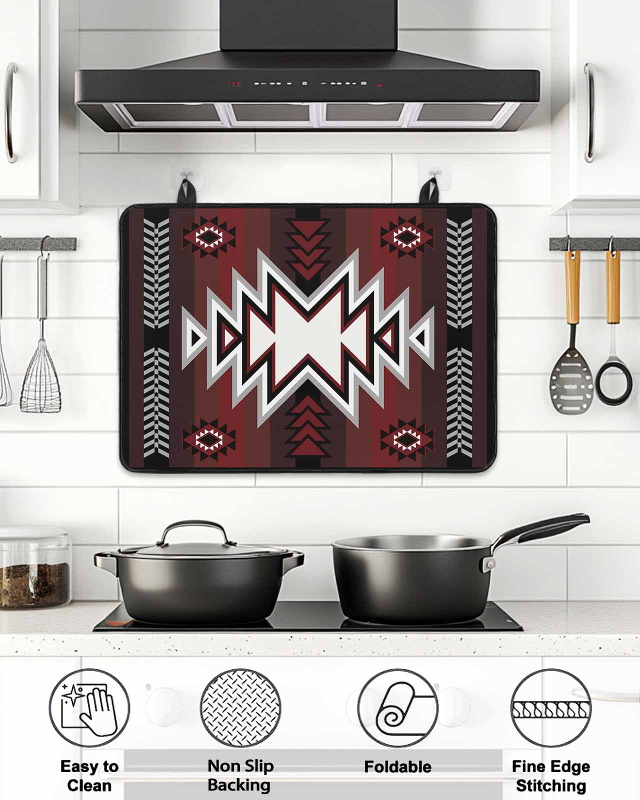 Stove Top Covers for Electric Stove, Red Black Glass Stovetop Cover Protector, Southwest Geometric Aztec Farmhouse Tribal Induction Cooktop Protector Oven Mat for Kitchen Countertop 36"x21"