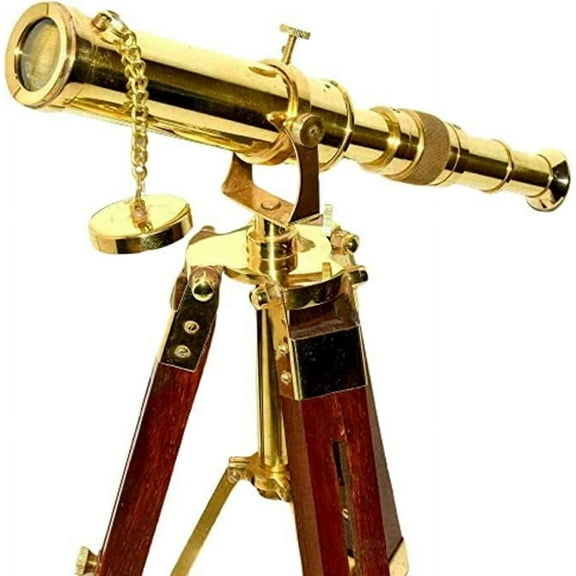 Nautical Brass Telescope Vintage Decor Marine with Maritime Wooden Tripod Stand Spyglass for Navy and Outdoor Travel