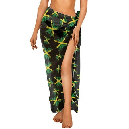 FKELYI Vintage Jamaican Flag Print Sarong Cover Up Long Beach Wraps for Women Bikini Cover Up Sheer Fabric Pareo Summer Swimwear Skirt Coverup for Bathing Suit for Lady