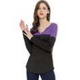 thumbnail image 1 of INSPIRE CHIC Women's Split V-neck Long Sleeves Color Block Casual T-Shirt, 1 of 6
