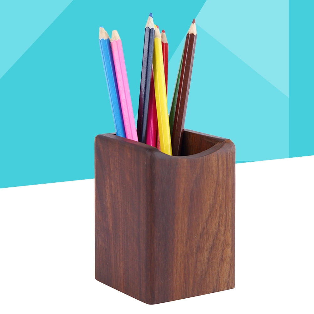 Worgeous Wood Desk Organizer Pen Holder in Coffee Color for Office Use Sturdy Lightweight Portable 7 x 4.5 x 3.2 Inches