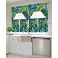 thumbnail image 4 of Summer Tropical Leaves Kitchen Curtain and Valance Set 3 Pieces,Rod Pocket Short Tier Curtains 24 Inch Length,Blue Green Botanical Leaf Plants Swag Topper Small Window Treatment for Cafe Bathroom, 4 of 6