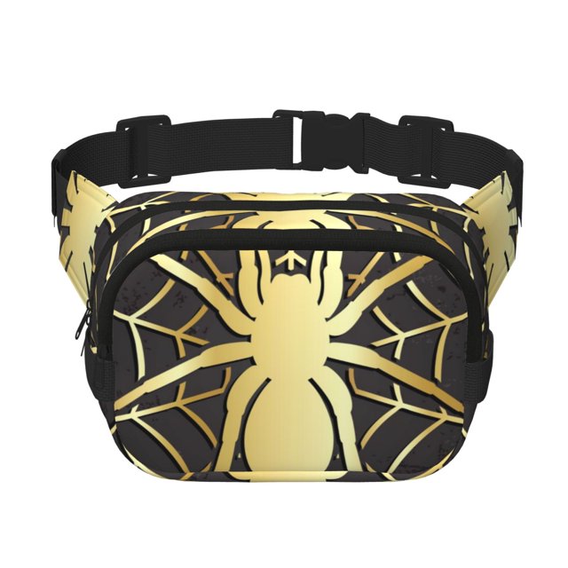 Balery Gold Spider On The Web Mochila Cinturón para Mujeres y Hombres, Bolsa de Cintura Impermeable de Doble Capa con Correa