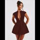 thumbnail image 5 of Vestido Mini de Verano Sexy para Mujer, con Mangas , Escote en V Profundo y Cremallera, Corte A, Ajustado, para Fiesta Marrón Rojizo XL, 5 of 7