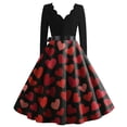 thumbnail image 3 of Valentine's Day Dresses for Women Long Sleev Vintage Love Heart Print V-Neck A-Line Cocktail Party Dress with Belt Black 3XL, 3 of 3
