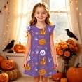thumbnail image 2 of LUOGENLI Girls Halloween Fly‑Sleeve Nightgown, Kids Pumpkin Print A‑Line Sleep Home Dress a-Purple 3-4 Years, 2 of 5