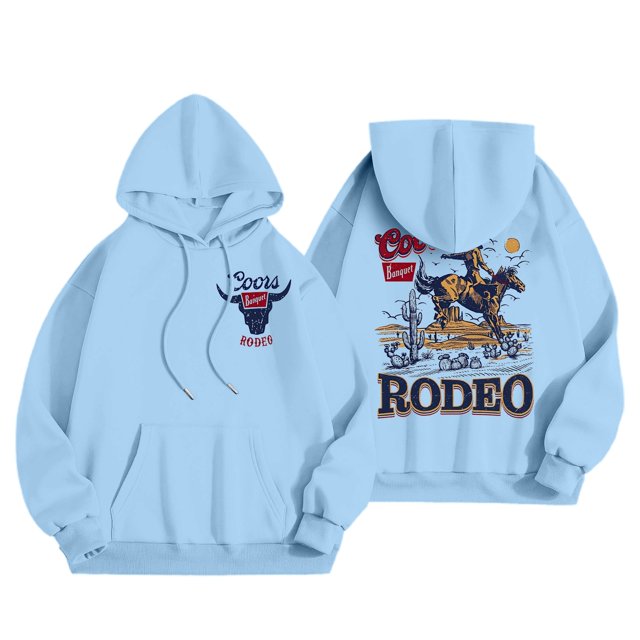Unisex Retro 90s Western Cowboy Print Denim Style Hooded Sweatshirt