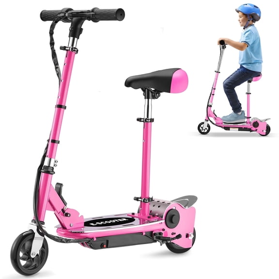 Zupapa Upgraded Electric Scooter with Removable Seat for Kids Ages 6-12, Ride on UL Certified Motorized Scooters, 60 Mins Ultra-long Battery Life, Up to 10MPH and 155LBS Max Load, Pink