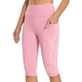thumbnail image 2 of GEWSEY Capri Pants for Women Summer Solid Leggings with Pocket Knee Length High Waisted Stretch Tummy Control Yoga Pants (Pink, XXL), 2 of 7