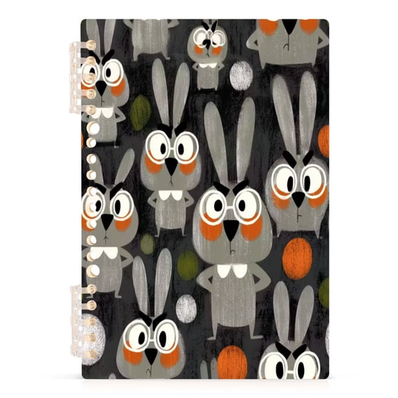 A5 Spiral Notebook 60 Sheets 80gsm Paper Ruled Journal Grey Rabbit Wearing Glasses