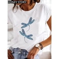 thumbnail image 4 of Top básico con estampado de mariposa de libélula explosiva para mujer, Camiseta holgada de manga corta con cuello redondo, camiseta de gran tamaño, ropa para mujer, 4 of 5