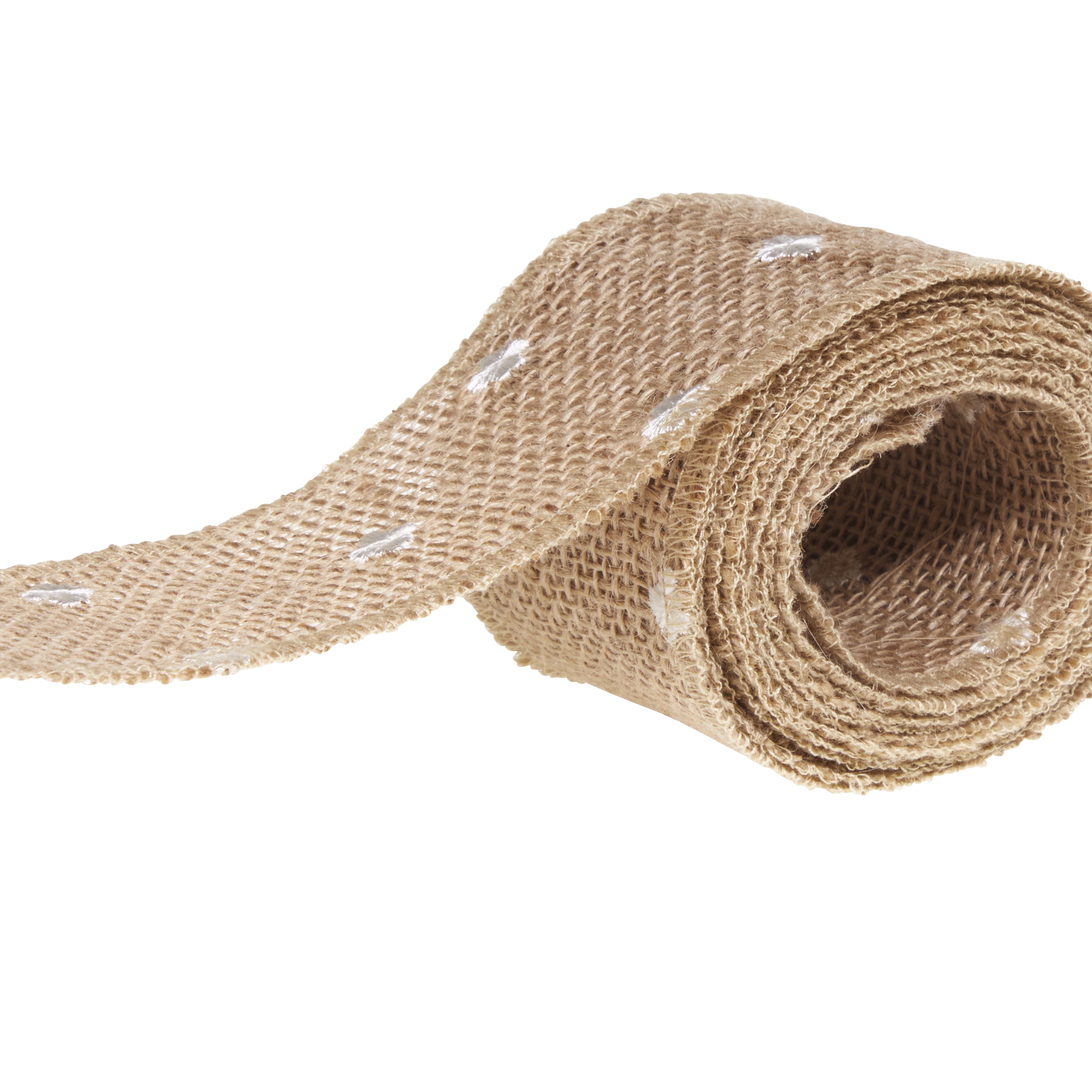 Love, Laugh, Craft Natural Burlap Ribbon, 2.5"W x 3-Yds, White Swiss Dots