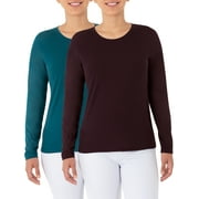 Time and Tru Women's Essential Pima Cotton Long Sleeve Crew Neck T-Shirt, 2-Pack
