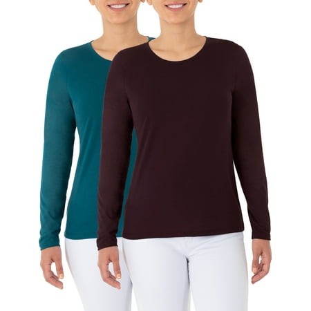 Time and Tru Women's Essential Pima Cotton Long Sleeve Crew Neck T-Shirt, 2-Pack