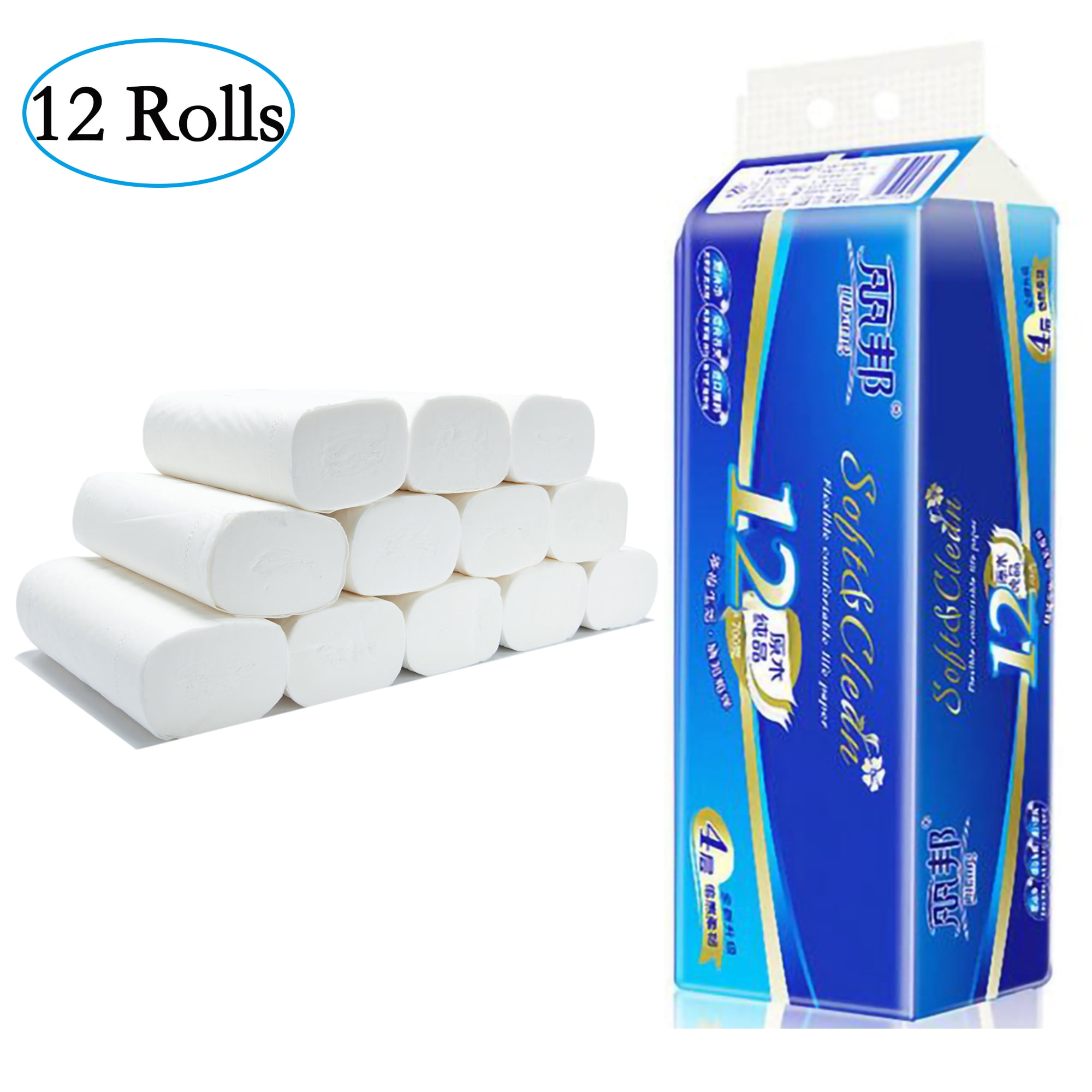 12 Rolls Toilet Paper Bulk Bath Tissue Bathroom White Strong Soft 4 Ply